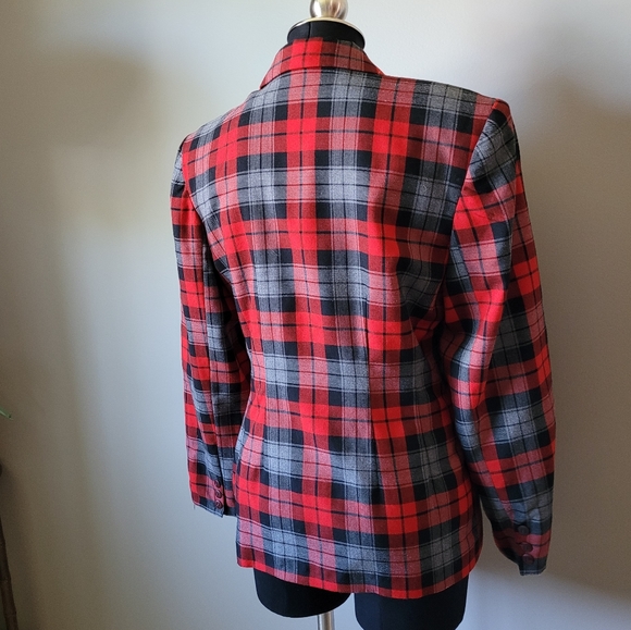 1980s red black plaid double breasted blazer - Picture 10 of 12
